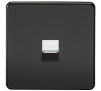 Knightsbridge Screwless Telephone Extension Socket - Matt Black with Chrome Shutter - SF7400MB