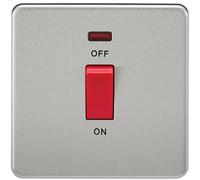 KnightsBridge 45A 1G DP 230V Screwless Brushed Chrome Switch With Neon