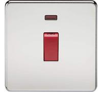 KnightsBridge 45A 1G DP 230V Screwless Polished Chrome Switch With Neon