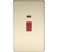 Knightsbridge SF8332NPB Screwless 45 A 2-Gang DP Switch, Polished Brass with Neon
