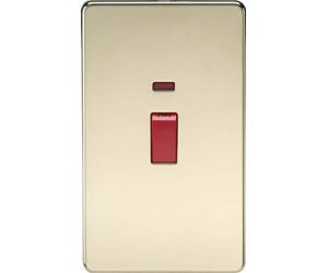 Knightsbridge SF8332NPB Screwless 45 A 2-Gang DP Switch, Polished Brass with Neon