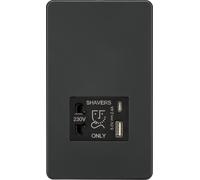 Knightsbridge Screwless Shaver Socket with Dual USB A+C (5V DC 2.4A Shared) - Anthracite