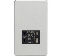 Knightsbridge Shaver socket with dual USB A+C (5V DC 2.4A shared) - brushed chrome with black insert - SF8909BC