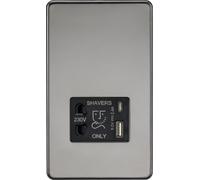 Knightsbridge Screwless Shaver Socket with Dual USB A+C (5V DC 2.4A Shared) - Black Nickel