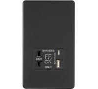 Knightsbridge Shaver socket with dual USB A+C (5V DC 2.4A shared) - matt black - SF8909MB