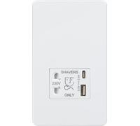 Knightsbridge SF8909MW Screwless Dual Voltage Shaver Socket + 2xUSB C (5V DC 2.4A Shared) - Matt White