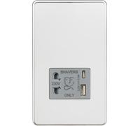 Knightsbridge SF8909PCG Screwless Dual Voltage Shaver Socket + 2xUSB A+C (5V DC 2.4A Shared) - Polished Chrome + Grey Insert