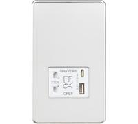 Knightsbridge Screwless Shaver Socket with Dual USB A+C (5V DC 2.4A Shared) - Polished Chrome with White Insert