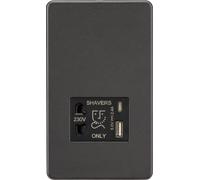 Knightsbridge Screwless Shaver socket with dual USB A+C (5V DC 2.4A shared) - smoked bronze