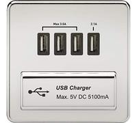 Knightsbridge SFAVQUADPC Screwless 1G Quad USB Charger Outlet 5V Dc 5.1A-Polished Chrome with Black Insert, 230 V