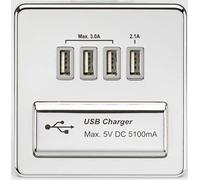 Knightsbridge SFQUADPCG Screwless Quad USB Charger Outlet 5.1A - Polished Chrome + Grey Insert