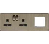 Knightsbridge SFR192LAB Screwless 13A 2G DP Socket + 2G Modular Combination Plate (L) - Antique Brass