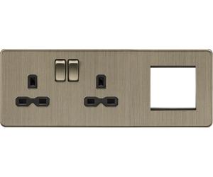 Knightsbridge SFR192LAB Screwless 13A 2G DP Socket + 2G Modular Combination Plate (L) - Antique Brass