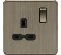 Knightsbridge SFR7000AB Screwless 13A 1G DP Switched Socket - Antique Brass + Black Insert