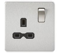 Knightsbridge SFR7000BC Screwless 13A 1G DP Switched Socket - Brushed Chrome + Black Insert
