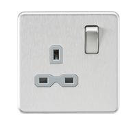 Knightsbridge 1G DP Switched Socket SFR7000BCG Screwless 13A Brushed Chrome/Grey