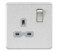 KnightsBridge Screwless 13A 1G DP switched Socket - Brushed Chrome with grey Insert