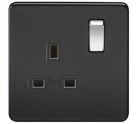 Knightsbridge SFR7000MB 13 A Screwless 1G DP Switched Socket with Chrome Rocker - Matt Black by Knightsbridge