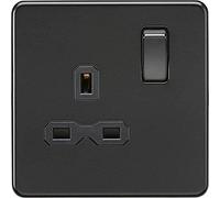 Knightsbridge SFR7000MBB Screwless 13A 1G DP Switched Socket - Matt Black + Black Rockers