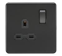 Knightsbridge SFR7000MBB Screwless 13A 1G DP Switched Socket - Matt Black + Black Rockers