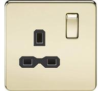 Knightsbridge SFR7000PB Screwless 13A 1G DP Switched Socket - Polished Brass + Black Insert