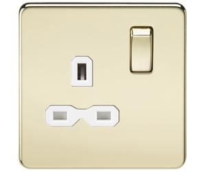 Knightsbridge SFR7000PBW Screwless 13A 1G DP Switched Socket - Polished Brass + White Insert