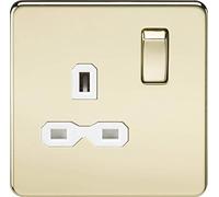KnightsBridge 1G DP 13A 230V Screwless Polished Brass UK 3 Pin Switched Electrical Wall Socket - White Insert
