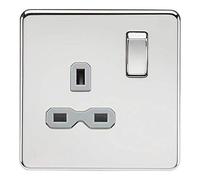 KnightsBridge Screwless 13A 1G DP switched socket - polished chrome with grey insert