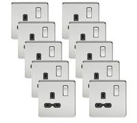 Knightsbridge SFR7000PCx10 Screwless 13A 1G DP Switched Socket - Polished Chrome + Black Insert (10 Pack)