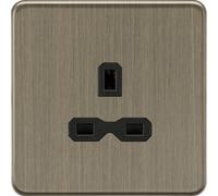 Knightsbridge SFR7000UAB Screwless 13A 1G Unwitched Socket - Antique Brass + Black Insert