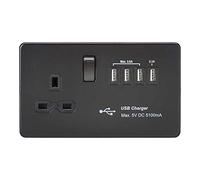 Knightsbridge SFR7USB4MBB Screwless 13A Switch Socket + 4xUSB 5.1A - Matt Black + Black Rockers