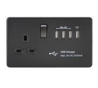 Knightsbridge SFR7USB4 mBB Screwless Switched Socket with 5.1 A Quad USB Charger, Matt Black, 13 A