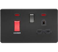 Knightsbridge SFR8333NMBB Screwless 45A DP 13A Switched Socket with neons Insert, 230 V, Matt Black