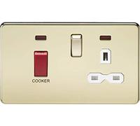 Knightsbridge SFR8333NPBW 45 A DP Screw Less Switch and 13 A Polished Neon Switched Socket with White Insert - Brass