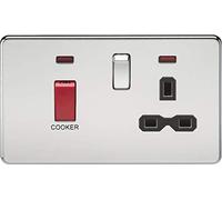 Knightsbridge SFR8333NPC Screwless 45A DP Cooker Switch + 13A Socket + Neons - Polished Chrome + Black Insert