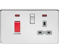 KnightsBridge Screwless 45A DP switch and 13A switched socket with neons - polished chrome with grey insert