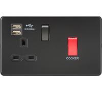 KnightsBridge 45A DP Switch & 13A Switched Socket with Dual USB Charger 2.4A - Matt Black