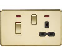 KnightsBridge 45A DP switch and 13A switched socket with neons - polished brass with black insert