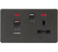 Knightsbridge SFR83MNSB Screwless 45A DP Cooker Switch + 13A Switched Socket + Neons - Smoked Bronze + Black Insert