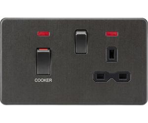 Knightsbridge SFR83MNSB Screwless 45A DP Cooker Switch + 13A Switched Socket + Neons - Smoked Bronze + Black Insert