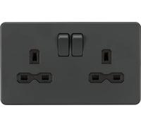 Knightsbridge Screwless 2 Gang Double Socket, Anthracite with Black Inserts - SFR9000AT