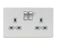 Knightsbridge SFR9000BCG Screwless 13A 2G DP Switched Socket - Brushed Chrome + Grey Insert