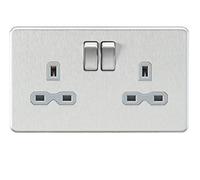 Knightsbridge SFR9000BCG Screwless Double Socket, 230 V, Brushed Chrome, (Pack of 1)
