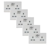 Knightsbridge SFR9000BCGx5 Screwless 13A 2G DP Switched Socket - Brushed Chrome + Grey Insert (5 Pack)