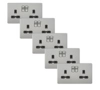 Knightsbridge SFR9000BCx5 Screwless 13A 2G DP Switched Socket - Brushed Chrome + Black Insert (5 Pack)