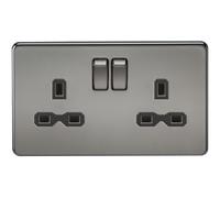 Knightsbridge SFR9000BN Twin Screwless 13A 2G Dp Switched Socket Nickel with Black Insert, 230 V