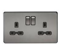 Knightsbridge SFR9000BN Twin Screwless 13A 2G Dp Switched Socket Nickel with Black Insert, 230 V