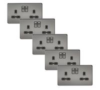 Knightsbridge SFR9000BNx5 Screwless 13A 2G DP Switched Socket - Black Nickel + Black Insert (5 Pack)