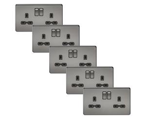 Knightsbridge SFR9000BNx5 Screwless 13A 2G DP Switched Socket - Black Nickel + Black Insert (5 Pack)
