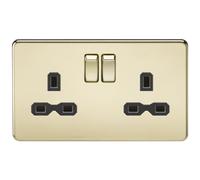 Knightsbridge SFR9000PB Twin Screwless 13A 2G Dp Switched Socket-Polished Brass with Black Insert, 230 V